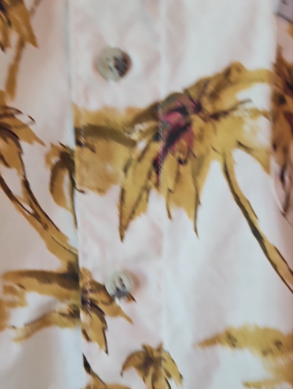 Men's Short-Sleeve Palm Print Button-Down Shirt - Cream & Yellow - Picture 4 of 7